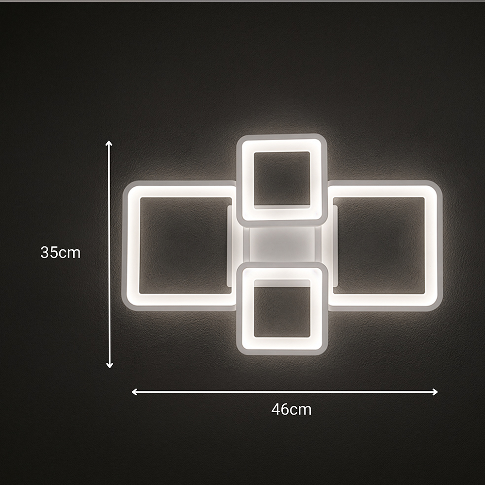 Żyrandol LED z pilotem ELLA 67W, 4 kwadraty, światło zimne/ciepłe/neutralne, możliwość przyciemniania, biały Żyrandol LED z pilotem Domyślny tytuł Alessandro Design