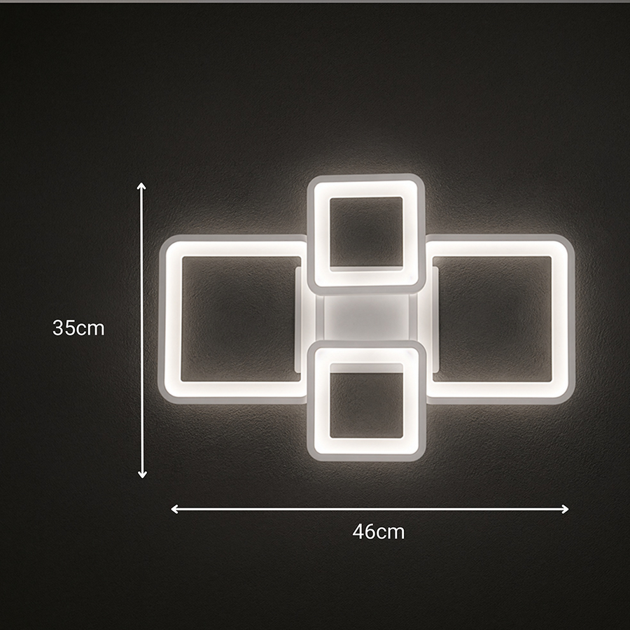 Żyrandol LED z pilotem ELLA 67W, 4 kwadraty, światło zimne/ciepłe/neutralne, możliwość przyciemniania, biały Żyrandol LED z pilotem Domyślny tytuł Alessandro Design