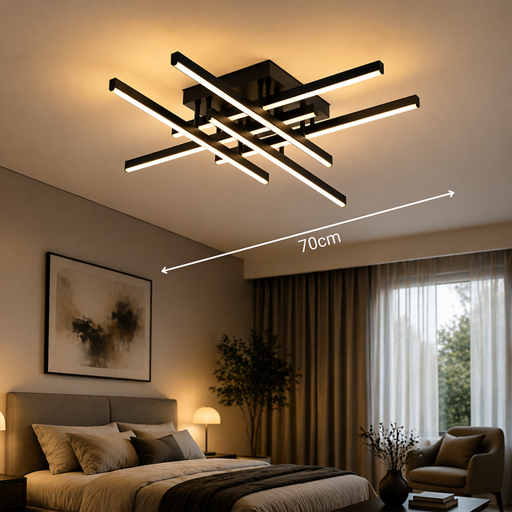 Żyrandol LED z pilotem LINEX, 81W, 6 elementów, liniowy, światło zimne/ciepłe/neutralne, możliwość przyciemniania, czarne Żyrandole LED z pilotem Domyślny tytuł Alessandro Design