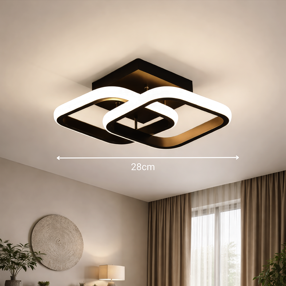 Żyrandol LED VERTEX Matrix nakładające się diamenty, metalowe ramki, 24W, 2 diamenty, światło zimne/ciepłe/neutralne 3000K/4000K/6000K, czarny, metalowy i silikonowy żyrandol LED domyślny tytuł Alessandro Design