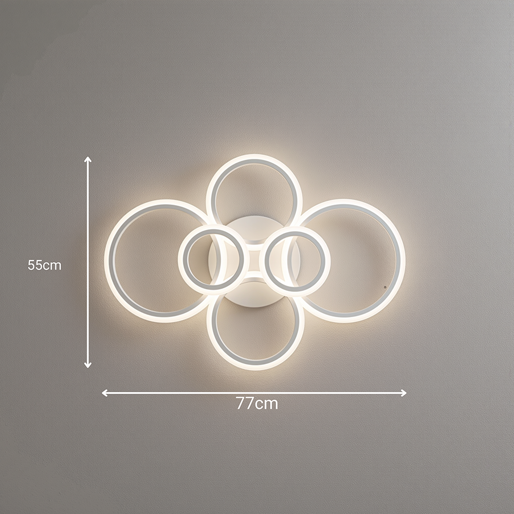 Żyrandol LED z pilotem BETTY 82W, 6 kółek, światło zimne/ciepłe/neutralne, możliwość przyciemniania, biały Żyrandol LED z pilotem Domyślny tytuł Alessandro Design