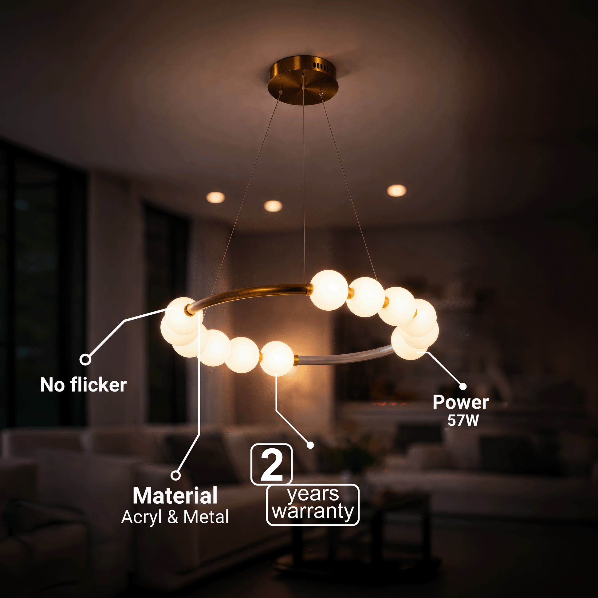 Lampa wisząca LED Akrylowa Nova 57W z pilotem, możliwość przyciemniania, 3000K/4000K/6000K, złote, metalowe i akrylowe żyrandole LED z pilotem Domyślny tytuł Alessandro Design