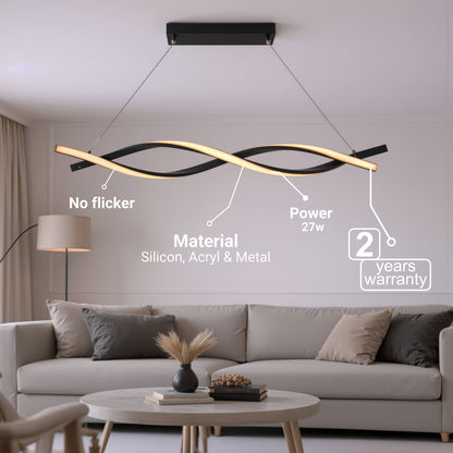 Zawieszany żyrandol LED z pilotem, FLUX, 27W, 116cm, światło zimne/ciepłe/neutralne 3000K/4000K/6000K, możliwość przyciemniania, czarny, regulowana wysokość, metalowe i silikonowe nowoczesne żyrandole Domyślny tytuł Alessandro Design