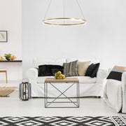 Zawieszany żyrandol LED, ANINA, 34W, 1 okrąg, średnica 50cm, światło zimne/ciepłe/neutralne 3000K/4000K/6000K, możliwość przyciemniania, błyszcząca złota biel, regulowana wysokość, metalowe i akrylowe żyrandole LED z pilotem Domyślny tytuł Alessandro Design