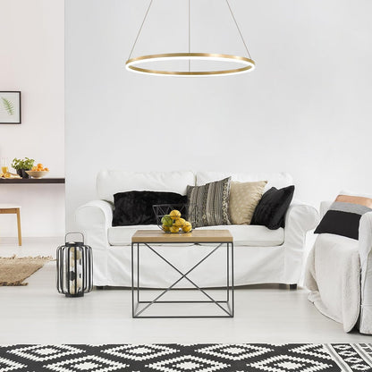 Zawieszany żyrandol LED, ANINA, 34W, 1 okrąg, średnica 50cm, światło zimne/ciepłe/neutralne 3000K/4000K/6000K, możliwość przyciemniania, błyszcząca złota biel, regulowana wysokość, metalowe i akrylowe żyrandole LED z pilotem Domyślny tytuł Alessandro Design