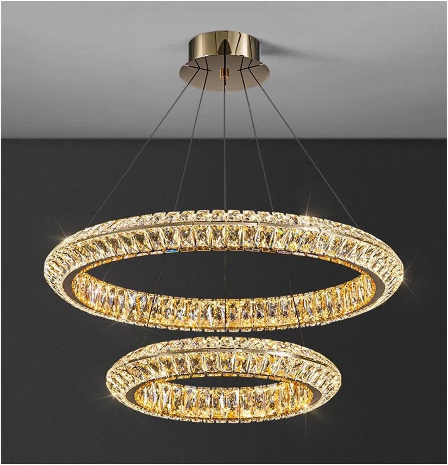 Żyrandol LED z pilotem, LLC132/300GD, kryształ i metal, 37W, 2 koła, możliwość przyciemniania, 3000K/4000K/6000K, luksusowe oświetlenie Żyrandole LED z pilotem Domyślny tytuł Alessandro Design