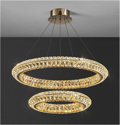 Żyrandol LED z pilotem, LLC132/300GD, kryształ i metal, 37W, 2 koła, możliwość przyciemniania, 3000K/4000K/6000K, luksusowe oświetlenie Żyrandole LED z pilotem Domyślny tytuł Alessandro Design