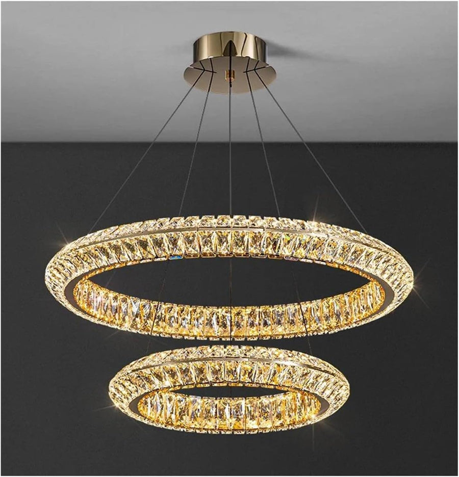 Żyrandol LED z pilotem, LLC132/300GD, kryształ i metal, 37W, 2 koła, możliwość przyciemniania, 3000K/4000K/6000K, luksusowe oświetlenie Żyrandole LED z pilotem Domyślny tytuł Alessandro Design