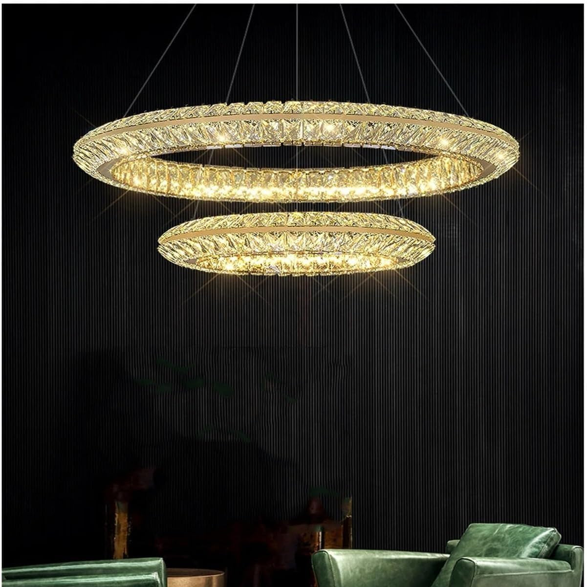 Żyrandol LED z pilotem, LLC132/300GD, kryształ i metal, 37W, 2 koła, możliwość przyciemniania, 3000K/4000K/6000K, luksusowe oświetlenie Żyrandole LED z pilotem Domyślny tytuł Alessandro Design