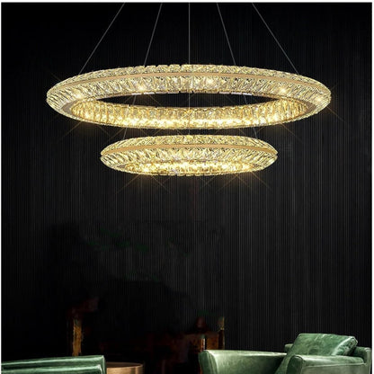 Żyrandol LED z pilotem, LLC132/300GD, kryształ i metal, 37W, 2 koła, możliwość przyciemniania, 3000K/4000K/6000K, luksusowe oświetlenie Żyrandole LED z pilotem Domyślny tytuł Alessandro Design