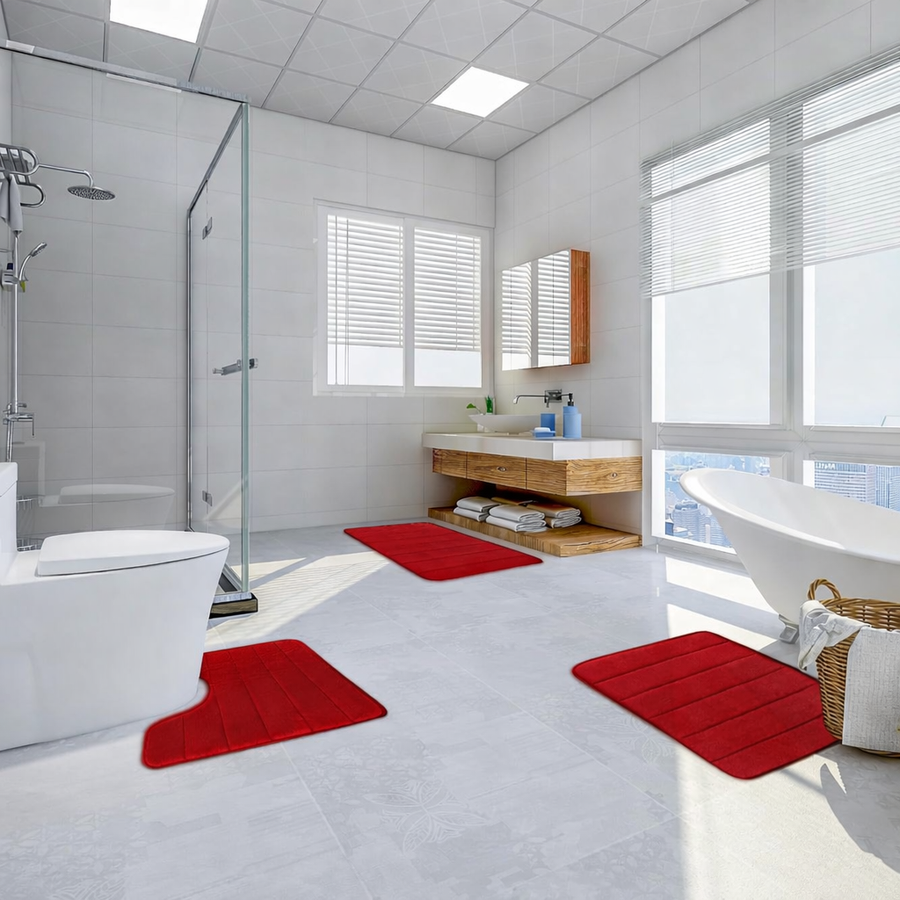 Covorase de Baie, 80x50 cm / 50x40 cm, Rosu, Antiderapant, Absorbant, Set 2 bucati Covoare Baie Default Title Alessandro Design
