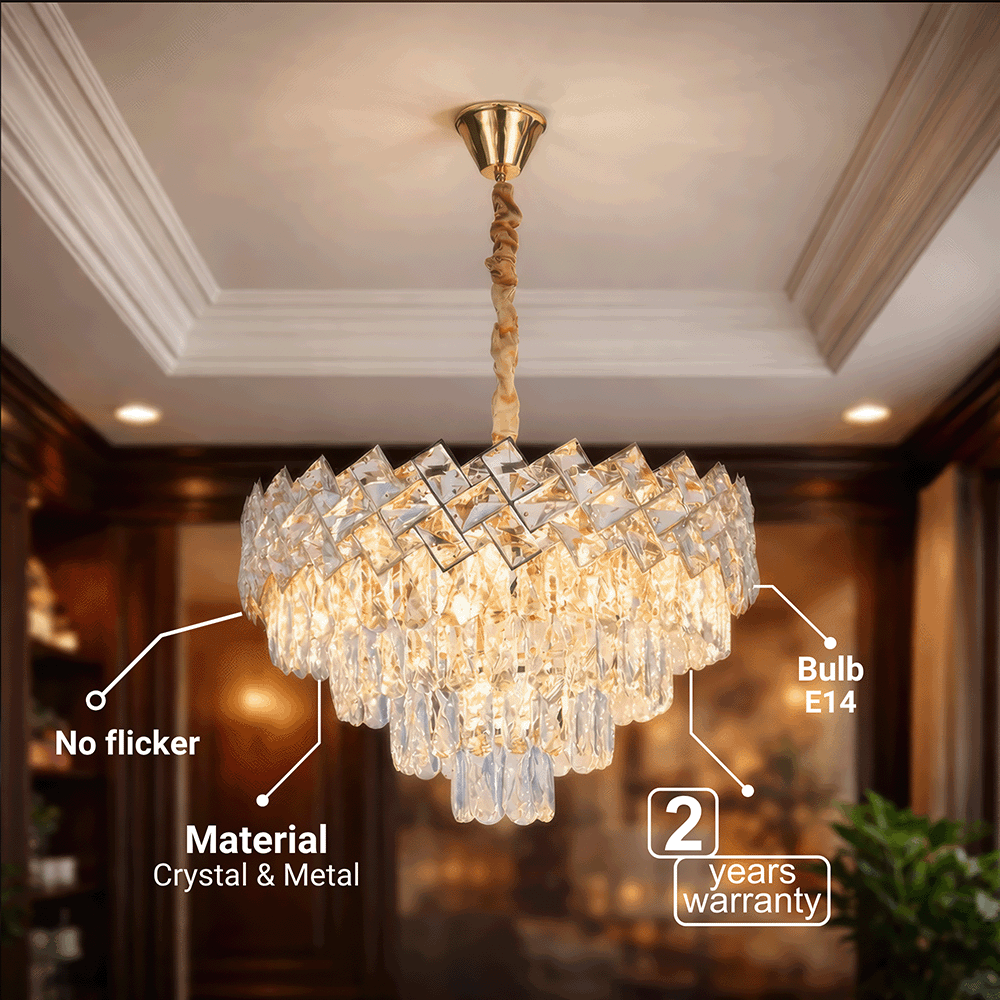 Żyrandol kryształowy WINDSOR Elegance 8x E14, średnica 39cm, błyszczące złoto, regulowana wysokość, metalowe i kryształowe żyrandole kryształowe Domyślny tytuł Alessandro Design