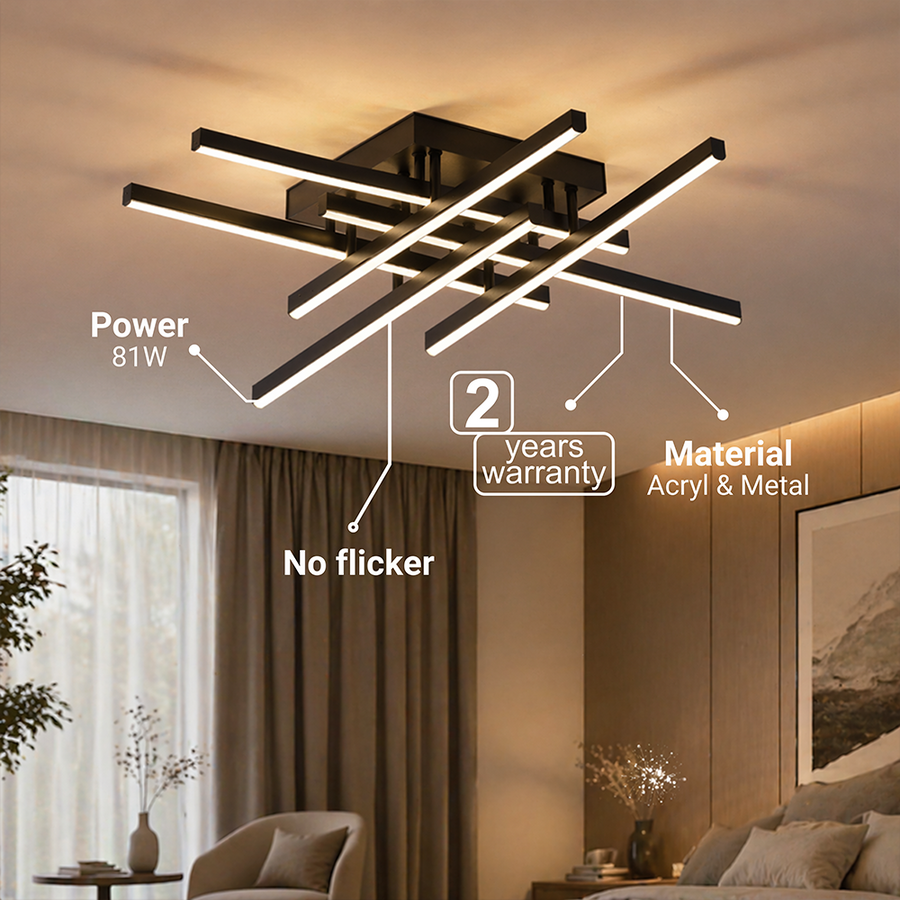 Żyrandol LED z pilotem LINEX, 81W, 6 elementów, liniowy, światło zimne/ciepłe/neutralne, możliwość przyciemniania, czarne Żyrandole LED z pilotem Domyślny tytuł Alessandro Design