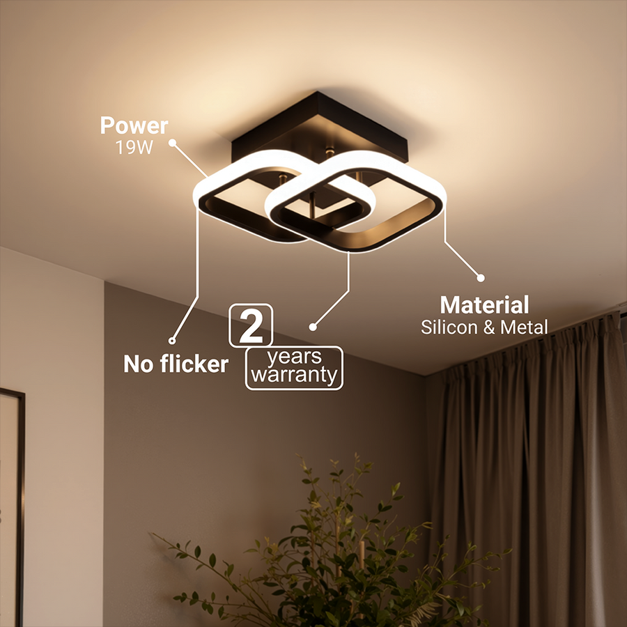 Żyrandol LED VERTEX Matrix nakładające się diamenty, metalowe ramki, 24W, 2 diamenty, światło zimne/ciepłe/neutralne 3000K/4000K/6000K, czarny, metalowy i silikonowy żyrandol LED domyślny tytuł Alessandro Design