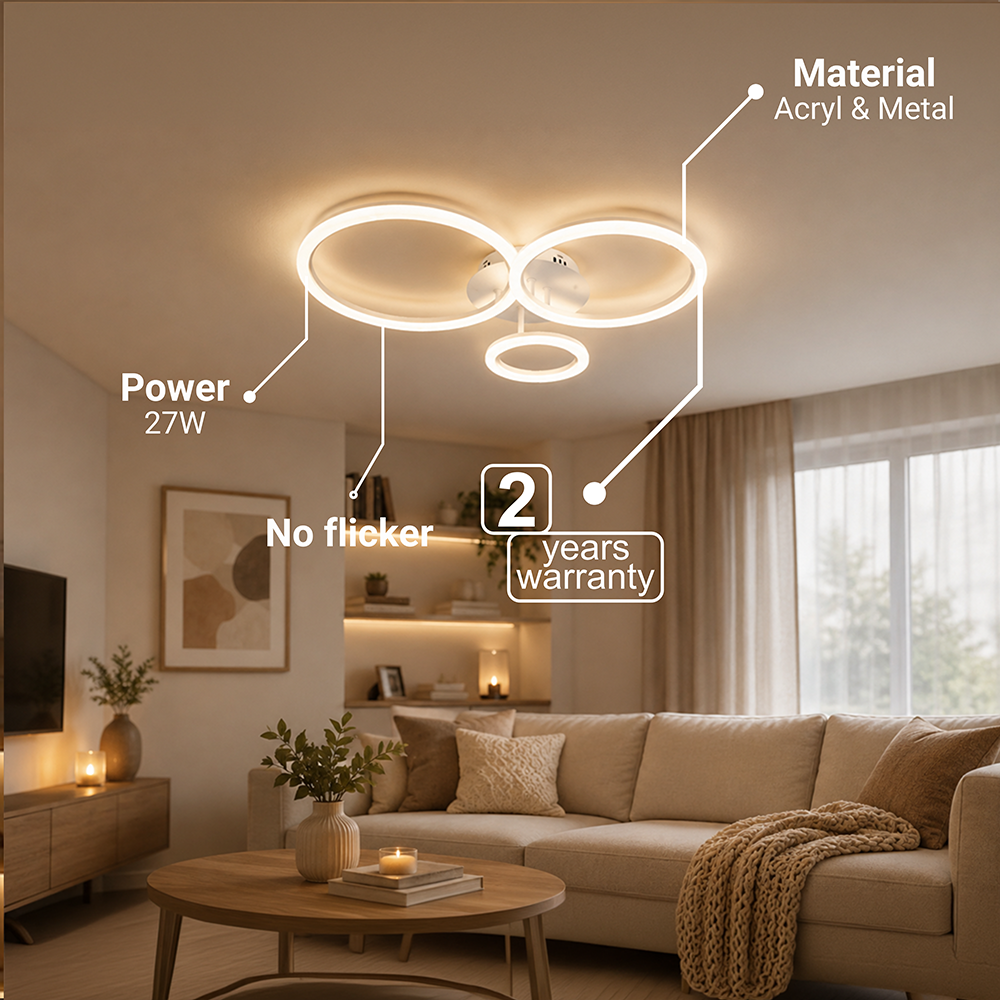 Żyrandol LED z pilotem BETTY 40W, 3 koła, światło zimne/ciepłe/neutralne, możliwość przyciemniania, białe, metalowe i akrylowe Żyrandole LED z pilotem Domyślny tytuł Alessandro Design