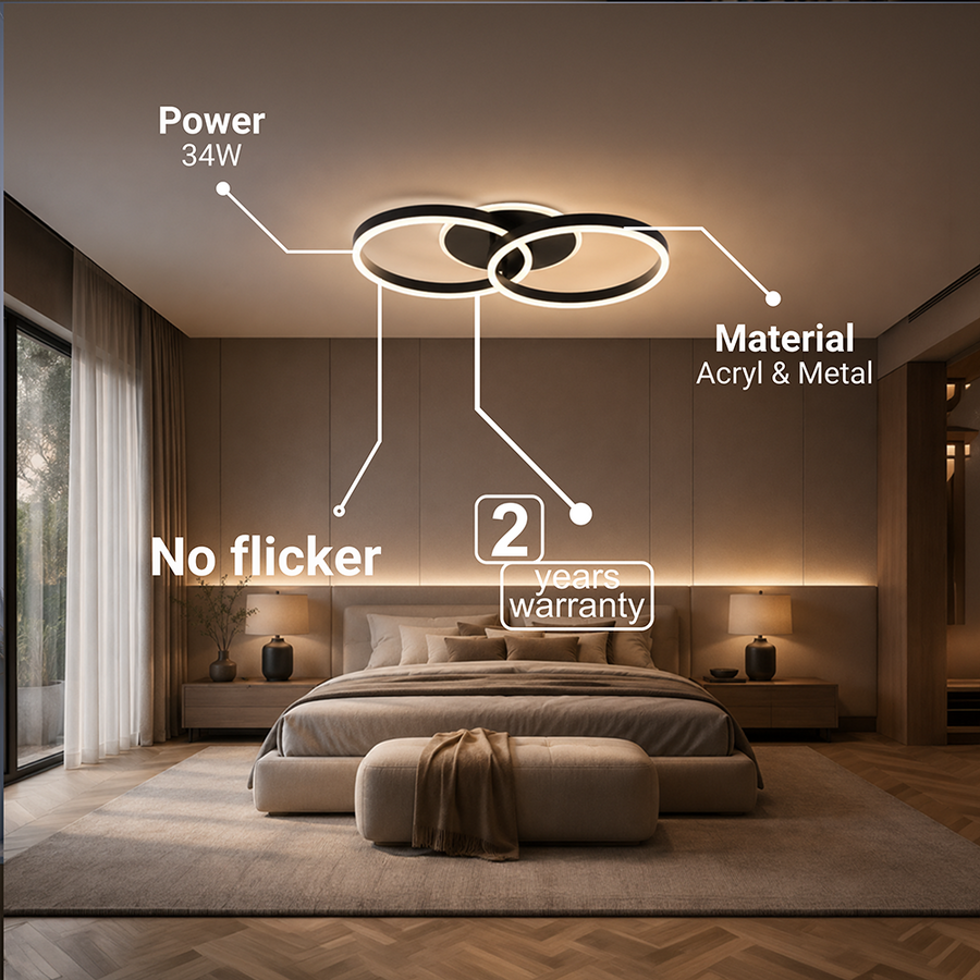 Żyrandol LED z pilotem RIGA LILITH 34W, 2 koła, światło zimne/ciepłe/neutralne, możliwość przyciemniania, czarne Żyrandole LED z pilotem Domyślny tytuł Alessandro Design