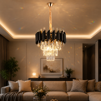 Żyrandol kryształowy VERSAILLES Petito 3xE14, średnica 30cm, błyszczące złoto i czerń, regulowana wysokość Żyrandol kryształowy Domyślny tytuł Alessandro Design