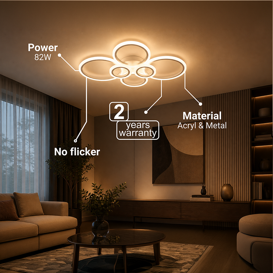 Żyrandol LED z pilotem BETTY 82W, 6 kółek, światło zimne/ciepłe/neutralne, możliwość przyciemniania, biały Żyrandol LED z pilotem Domyślny tytuł Alessandro Design