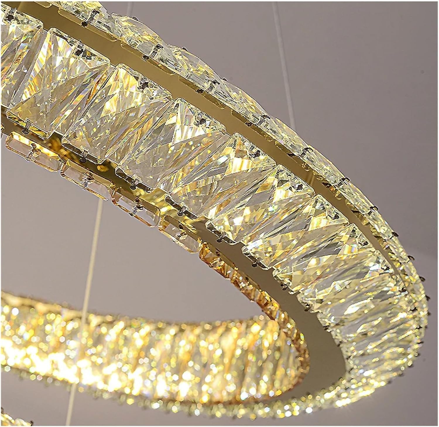Żyrandol LED z pilotem, LLC132/300GD, kryształ i metal, 37W, 2 koła, możliwość przyciemniania, 3000K/4000K/6000K, luksusowe oświetlenie Żyrandole LED z pilotem Domyślny tytuł Alessandro Design