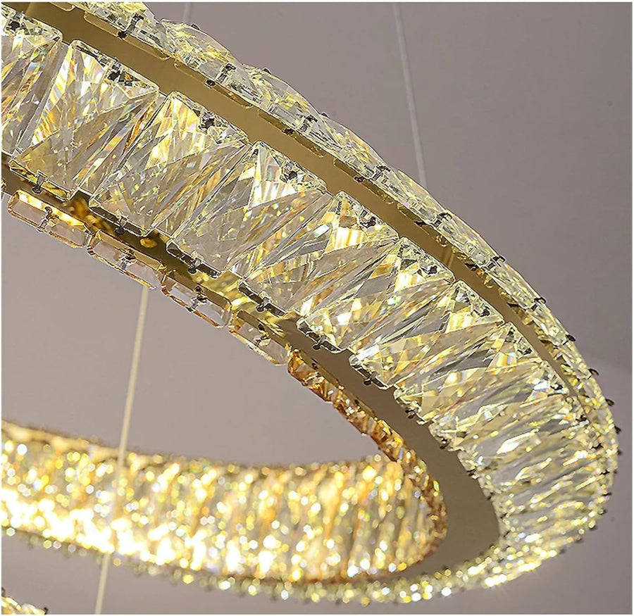Żyrandol LED z pilotem, LLC132/300GD, kryształ i metal, 37W, 2 koła, możliwość przyciemniania, 3000K/4000K/6000K, luksusowe oświetlenie Żyrandole LED z pilotem Domyślny tytuł Alessandro Design