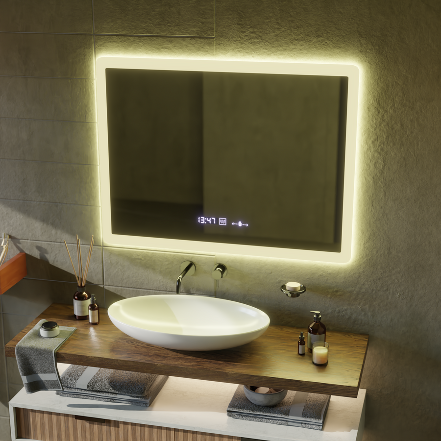 Oglinda LED Rectangulara, 80x60cm, ELANCEE Senzor MotionGlow Marcello, Sistem Dezaburire, Ceas & Termometru, Dimabila Oglinzi Marcello Default Title Alessandro Design