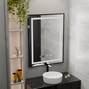 Prostokątne lustro LED, 50x70cm, Verite Majeste Noir Motion Glow Marcello, system odmgławiania, zegar i termometr, przyciemniane lustra Marcello Domyślny tytuł Alessandro Design