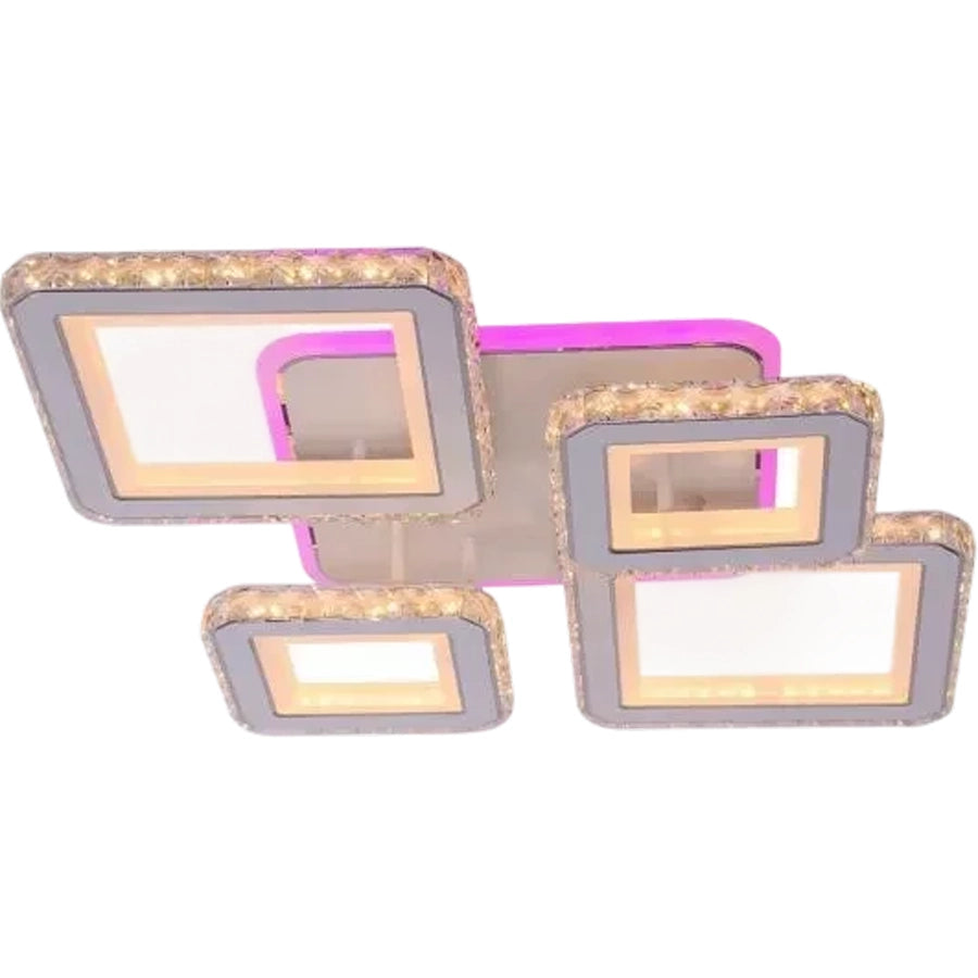Żyrandol LED z pilotem i kryształem QUADRIS RGB, 96 W, 4 kwadraty, światło zimne/ciepłe/neutralne, możliwość przyciemniania, biały Żyrandol LED z pilotem Domyślny tytuł Alessandro Design