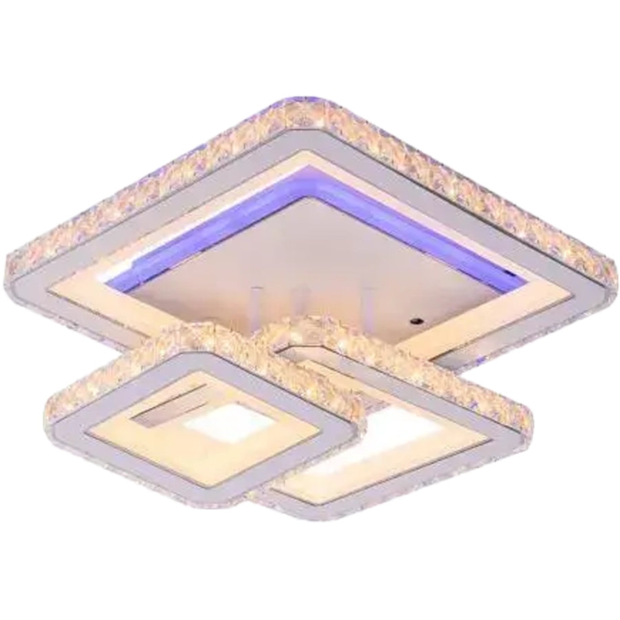 Żyrandol LED z pilotem i kryształem LEILA 87W, 3 kwadraty, światło zimne/ciepłe/neutralne, możliwość przyciemniania, biały żyrandol LED z pilotem Domyślny tytuł Alessandro Design