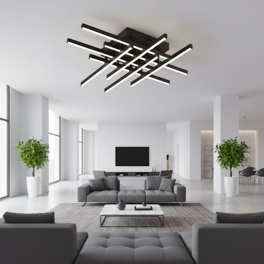 Żyrandol LED z pilotem LINEX, 108 W, 8 elementów, światło zimne/ciepłe/neutralne, możliwość przyciemniania, czarne Żyrandole LED z pilotem Domyślny tytuł Alessandro Design