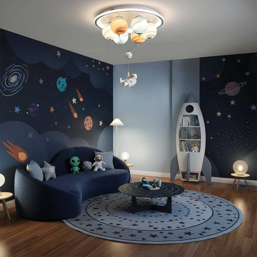 Żyrandol LED ASTRONAUT 60W, 6xE27, światło zimne/ciepłe/neutralne, białe żyrandole dla dzieci Domyślny tytuł Alessandro Design