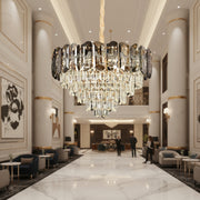 Candelabru Cristal AURUM Eleganza 9xE14, Diametru 50cm, Inaltime 35cm, Auriu Lucios, Inaltime Reglabila, Design Elegant
