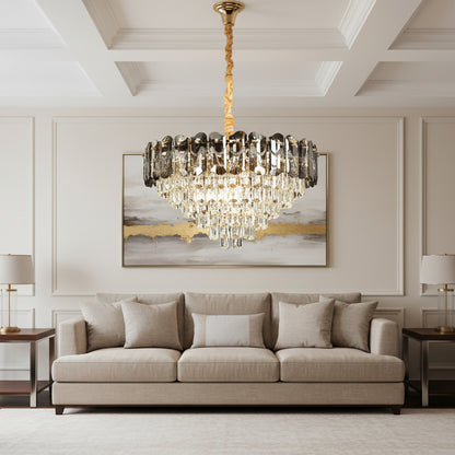 Żyrandol Kryształowy AURUM Magno 12xE14, średnica 60cm, wysokość 40cm, błyszczące złoto, regulowana wysokość, elegancki design