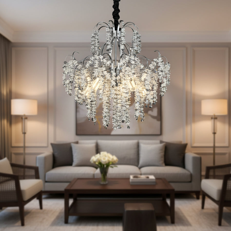 Żyrandol kryształowy PUBU Elegance, 5x E14, średnica 50cm, chrom