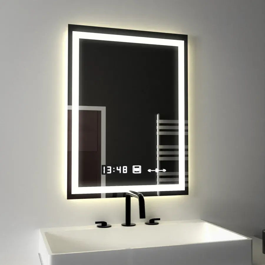 Prostokątne lustro LED, 45x60 cm, Verite MotionGlow Marcello, system przeciwmgielny, zegar i termometr, przyciemniane lustra Marcello Tytuł domyślny Alessandro Design