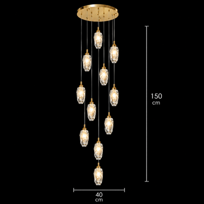 Zawieszany kryształowy żyrandol LED, Justynian, średnica 60 cm, regulowana wysokość, złoty, metal i kryształ