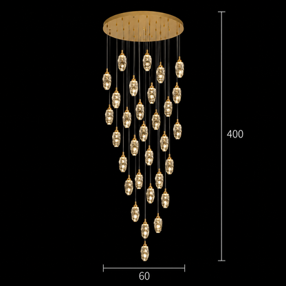 Zawieszany kryształowy żyrandol LED, Justynian, średnica 60 cm, regulowana wysokość, złoty, metal i kryształ