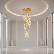 Zawieszany kryształowy żyrandol LED, Justynian, średnica 60 cm, regulowana wysokość, złoty, metal i kryształ
