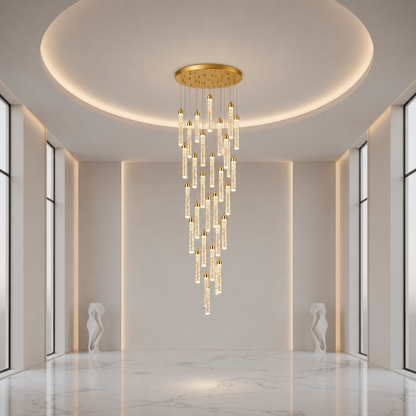 Zawieszany kryształowy żyrandol LED, Justynian, średnica 60 cm, regulowana wysokość, złoty, metal i kryształ