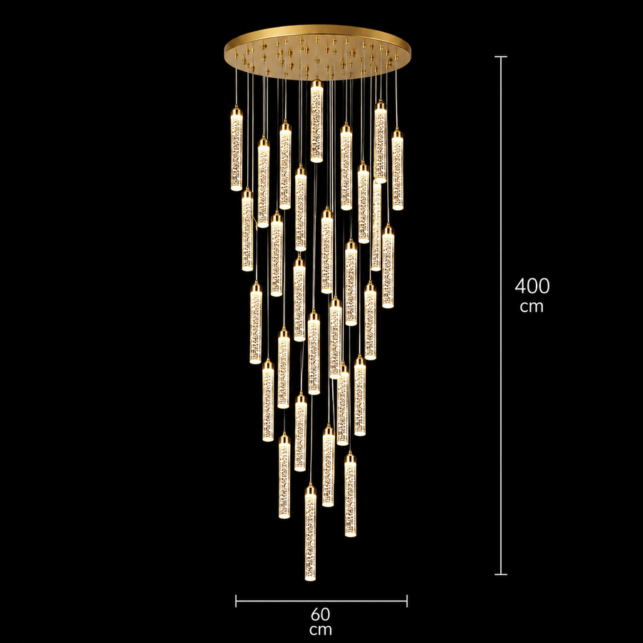 Zawieszany kryształowy żyrandol LED, Justynian, średnica 60 cm, regulowana wysokość, złoty, metal i kryształ