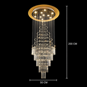 Żyrandol Kryształowy LED 80W AUGUSTA Złoty, średnica 50cm, wysokość 200cm, model drabinkowy