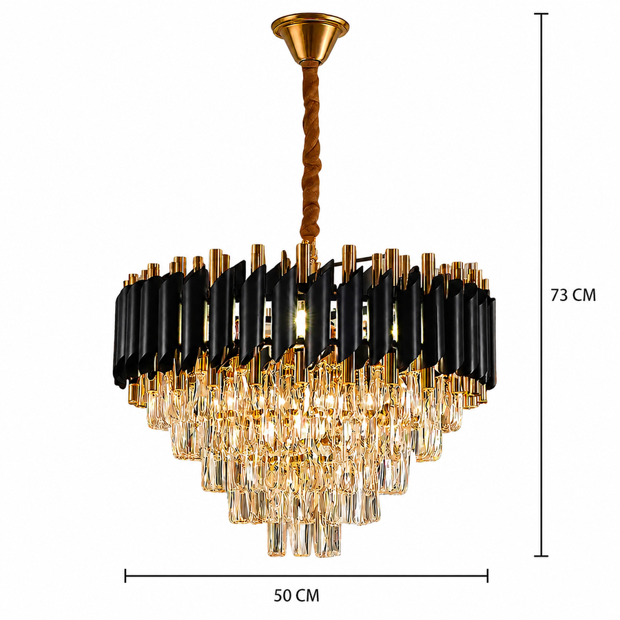 Żyrandol Kryształowy VERSAILLES Eleganza 8x E14, średnica 50cm, Czarny, Błyszczące Złoto, Regulowana Wysokość