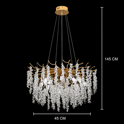 Żyrandol kryształowy WALTZ Cascade, 6xG9, złoty, średnica 45cm, regulowana wysokość