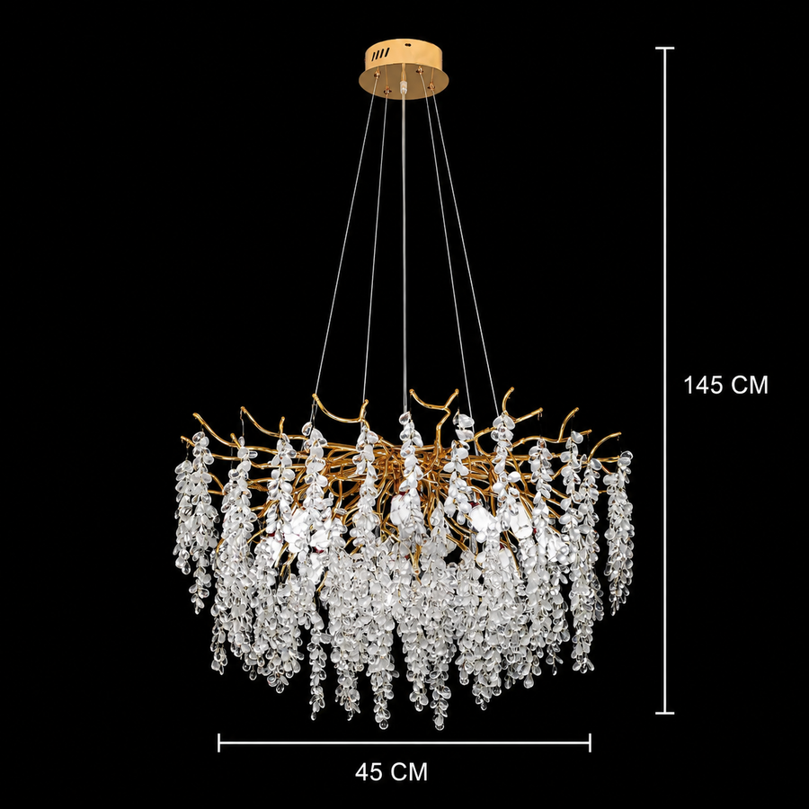 Żyrandol kryształowy WALTZ Cascade, 6xG9, złoty, średnica 45cm, regulowana wysokość