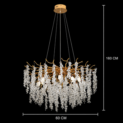 Żyrandol kryształowy WALTZ Cascade, 6x G9, złoty, 60cm, regulowana wysokość