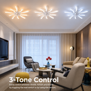 Żyrandol LED VIRTULA Fan z pilotem, 29W, śr. 77cm, światło zimne/neutralne/ciepłe, metal i plastik, biały