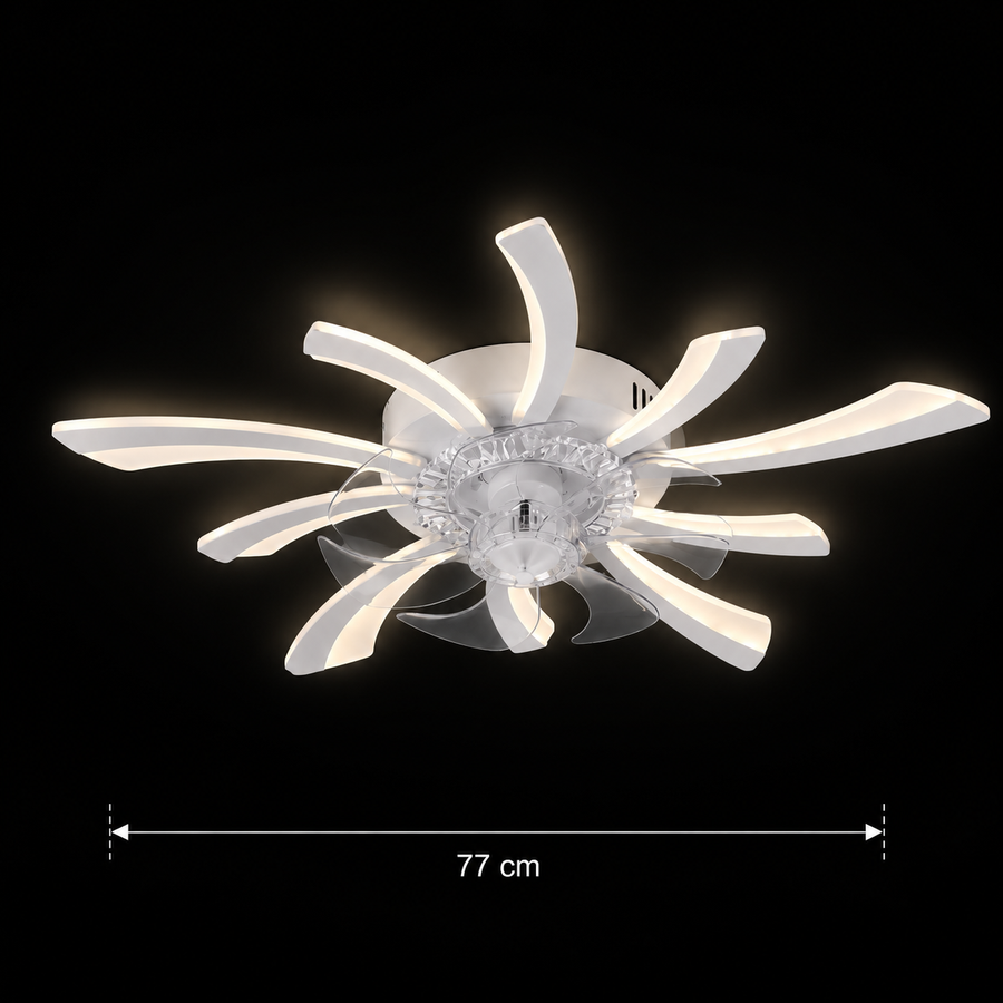 Żyrandol LED VIRTULA Fan z pilotem, 29W, śr. 77cm, światło zimne/neutralne/ciepłe, metal i plastik, biały