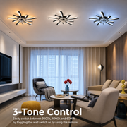 Żyrandol LED z wentylatorem VIRTULA z pilotem, 29 W, śr. 77 cm, światło zimne/neutralne/ciepłe, metal i plastik, czarny