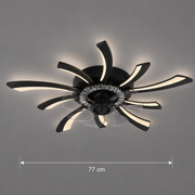 Żyrandol LED z wentylatorem VIRTULA z pilotem, 29 W, śr. 77 cm, światło zimne/neutralne/ciepłe, metal i plastik, czarny