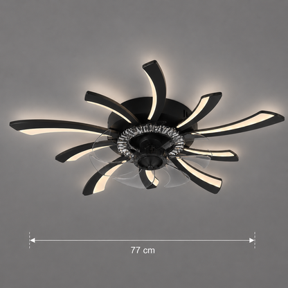 Żyrandol LED z wentylatorem VIRTULA z pilotem, 29 W, śr. 77 cm, światło zimne/neutralne/ciepłe, metal i plastik, czarny