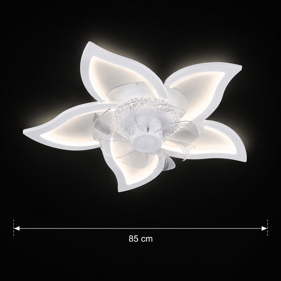 Żyrandol LED DAFIA Fan z pilotem, 49W, G85cm, światło zimne/neutralne/ciepłe, metal i plastik, biały